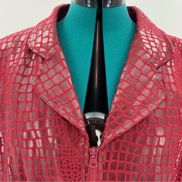 Selene Sport Red Embossed Animal Print Zipper Front Vinyl Jacket, 14 - Picture 6 of 16